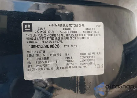 2008 GMC Yukon Slt z USA, uszkodzony, nr VIN 1GKFC13098J186098